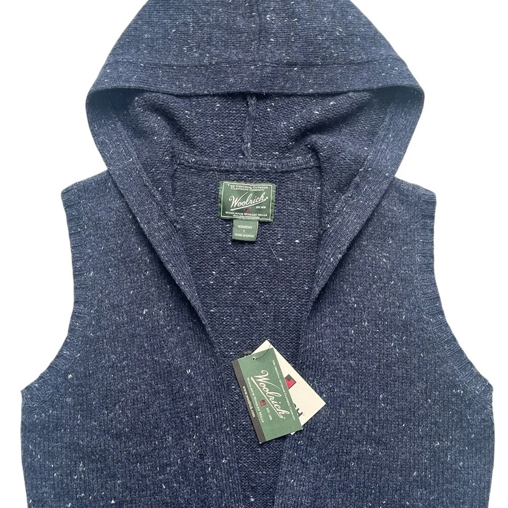 NWT Woolrich Birch Song Hooded Long Vest Wool Blend Sleeveless Cardigan Sz Large